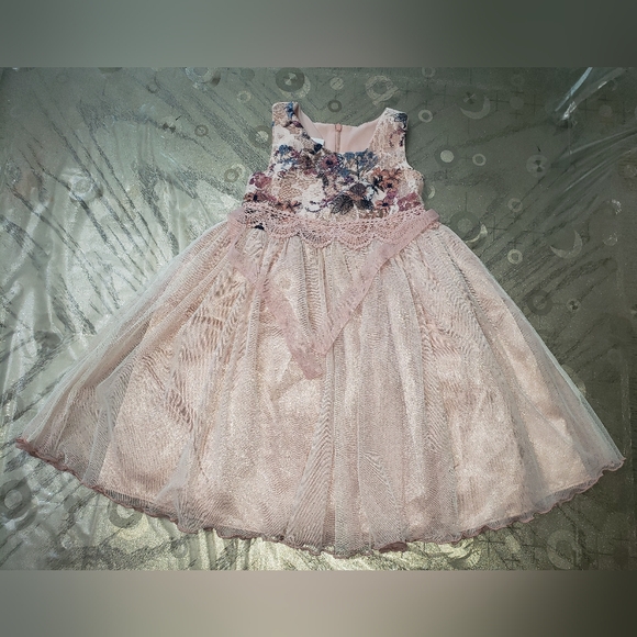 Bonnie Jean Girls Floral Lace Tulle Dress – Pink – Size 6X - Picture 2 of 12